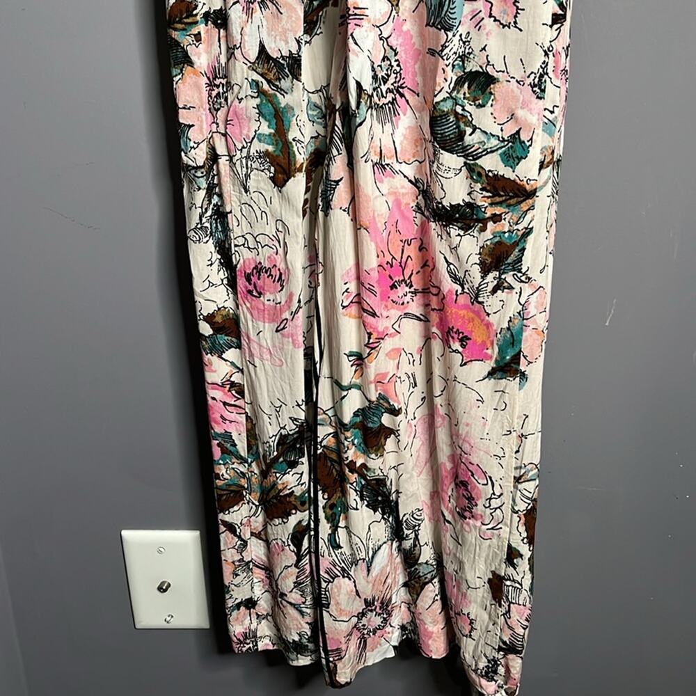 Plenty by Tracy Reese Pink Floral Wide Leg Jumpsuit Exposed Zipper 10 - Picture 3 of 11